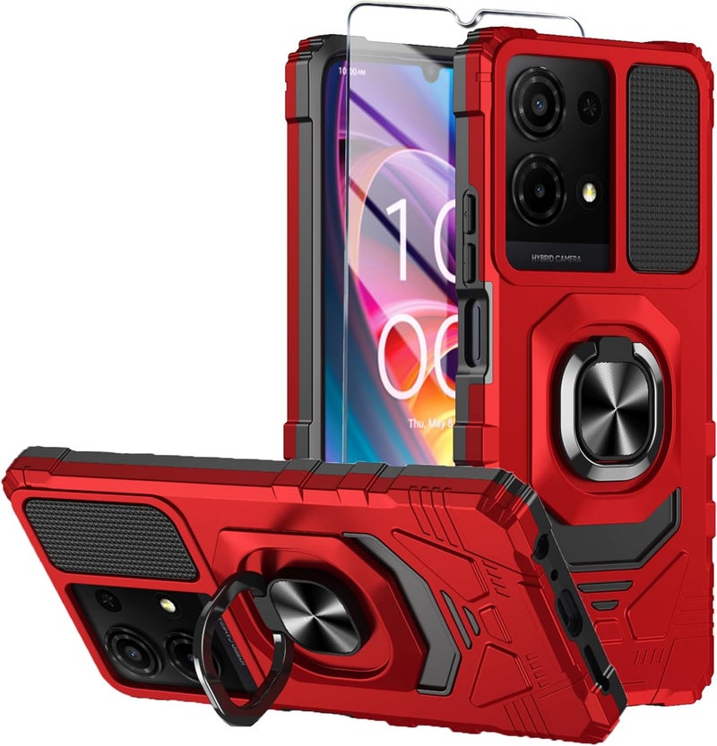 Mocotto for TCL K32/K33 5G 2025 Phone Case with Tempered Glass Screen Protector,Military Grade Shockproof Protective Cover,with Ring Kickstand (Red) - Image 1
